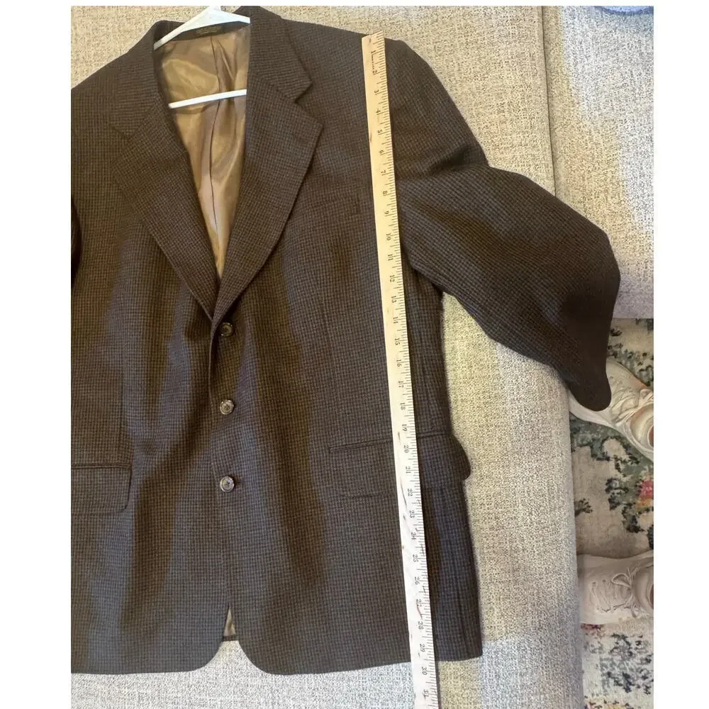 Oscar De La Renta Men's 100% Wool Blazer Sports Coat Brown Houndstooth Sz 46R